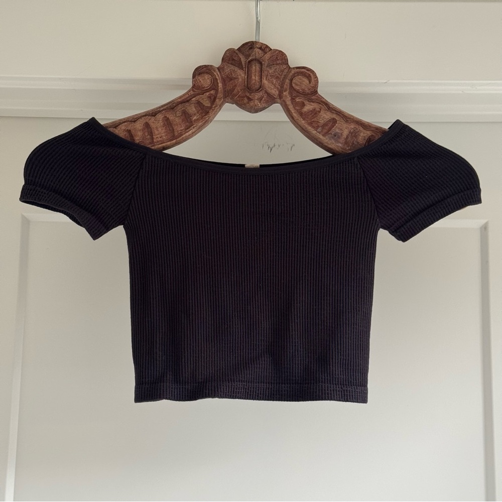 By Together Black Ribbed Off-Shoulder Top